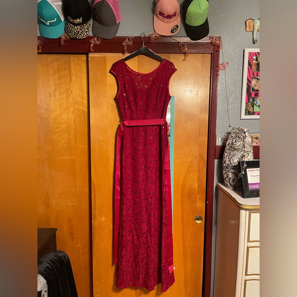 Red lace glittery dress